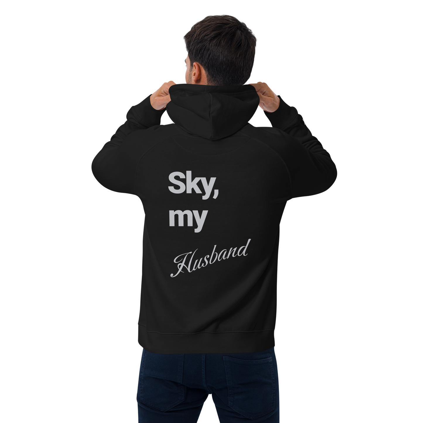 Sweat à capuche écologique Raglan unisexe imprimé dos "husband"