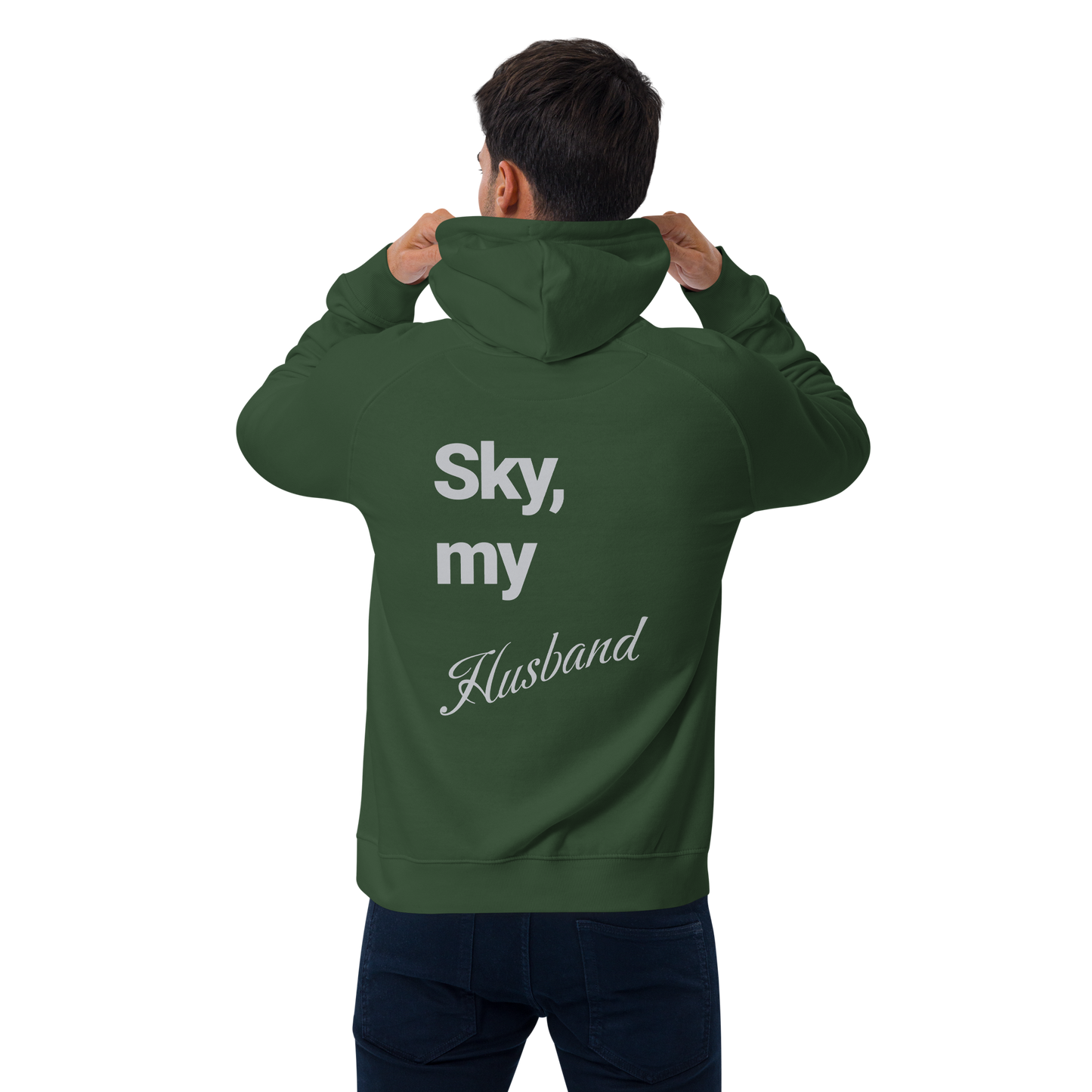 Sweat à capuche écologique Raglan unisexe imprimé dos "husband"