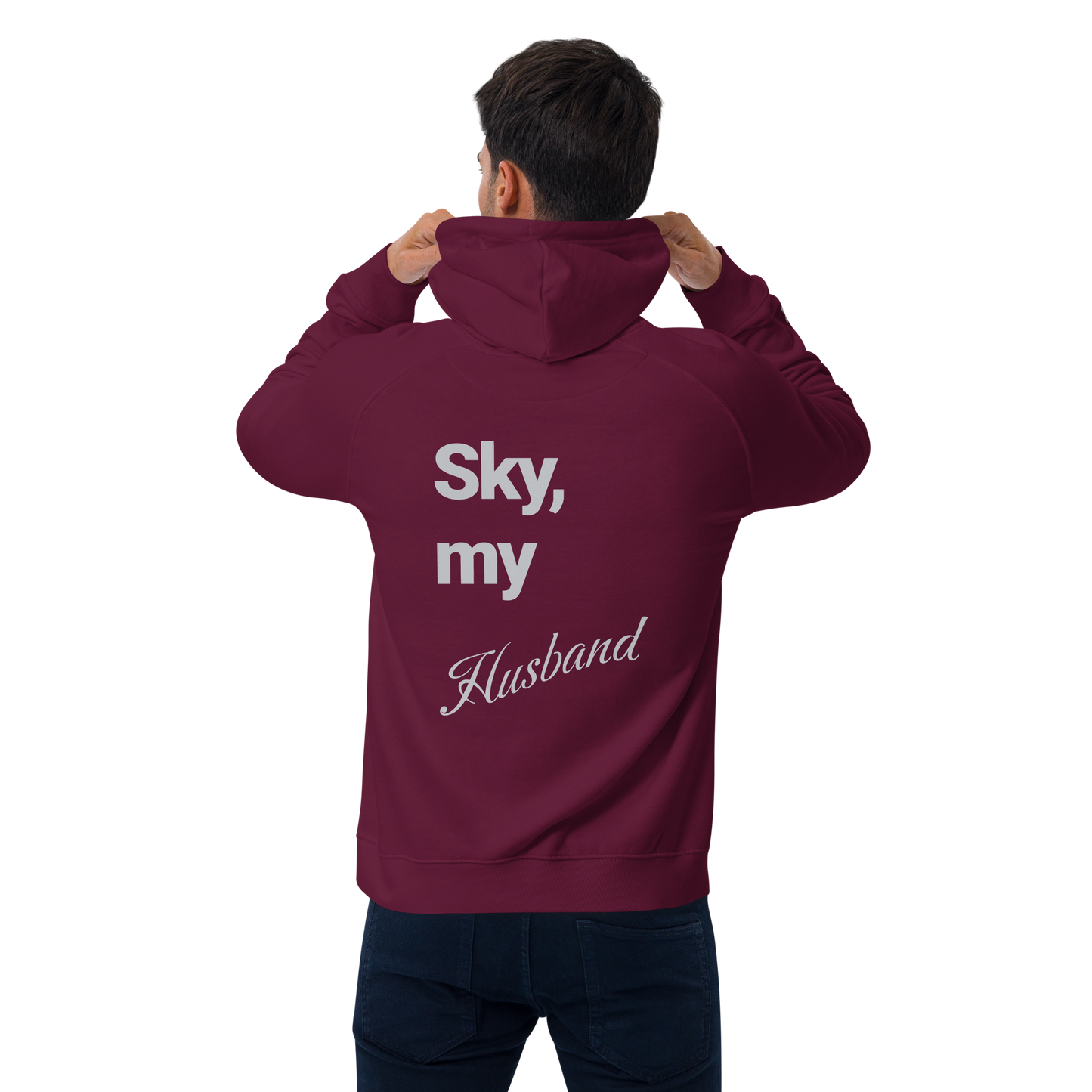 Sweat à capuche écologique Raglan unisexe imprimé dos "husband"
