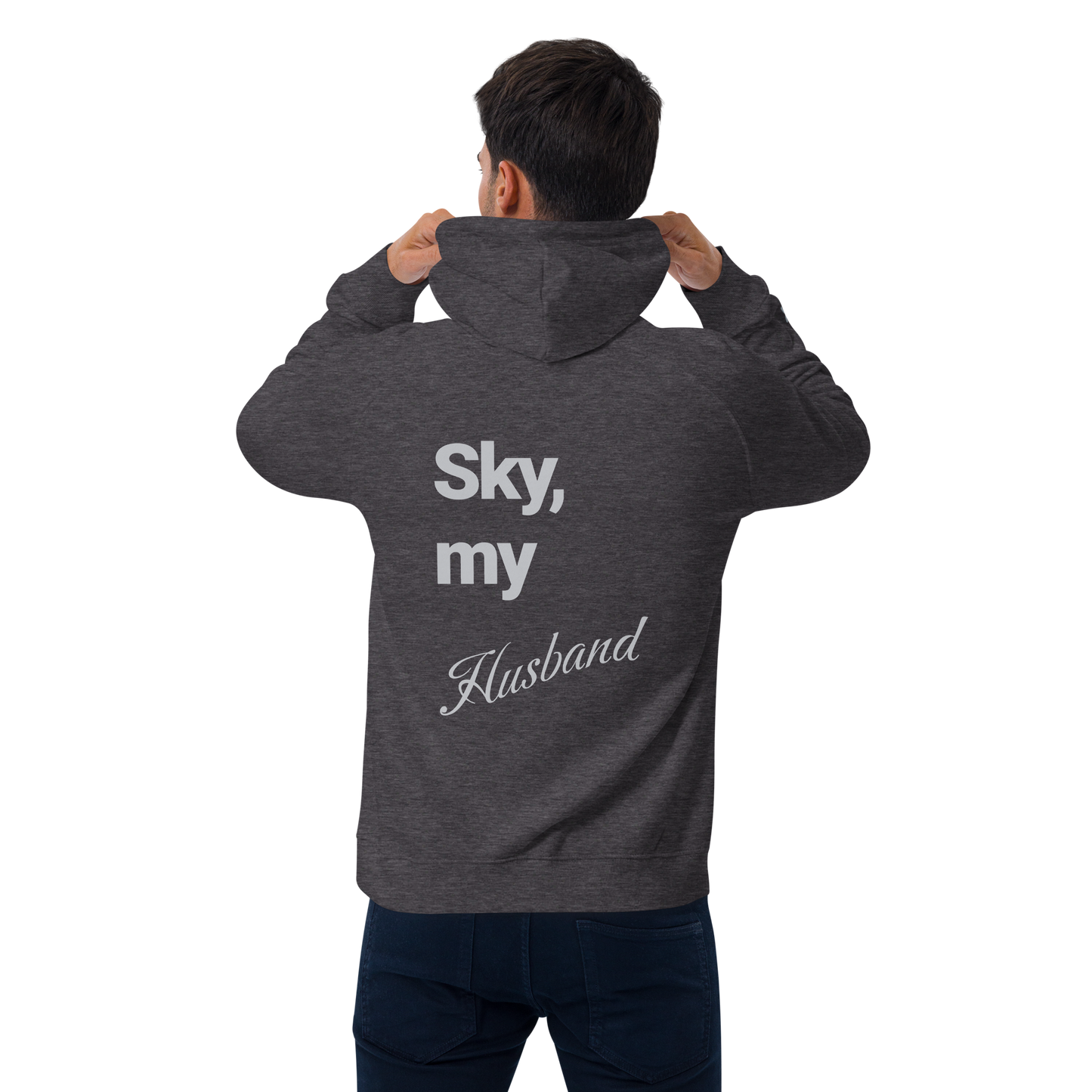 Sweat à capuche écologique Raglan unisexe imprimé dos "husband"
